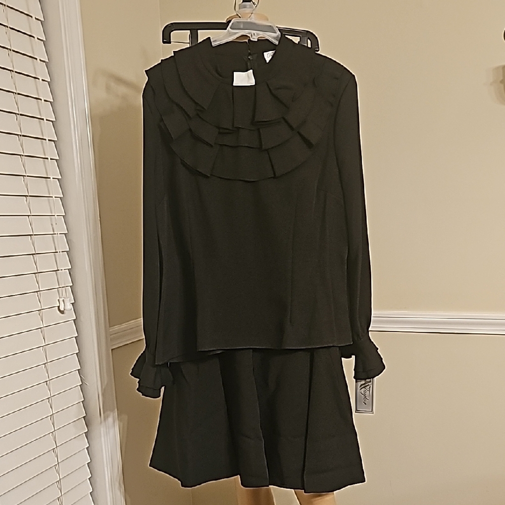Elegant Black Ruffled Blouse and Skirt Set